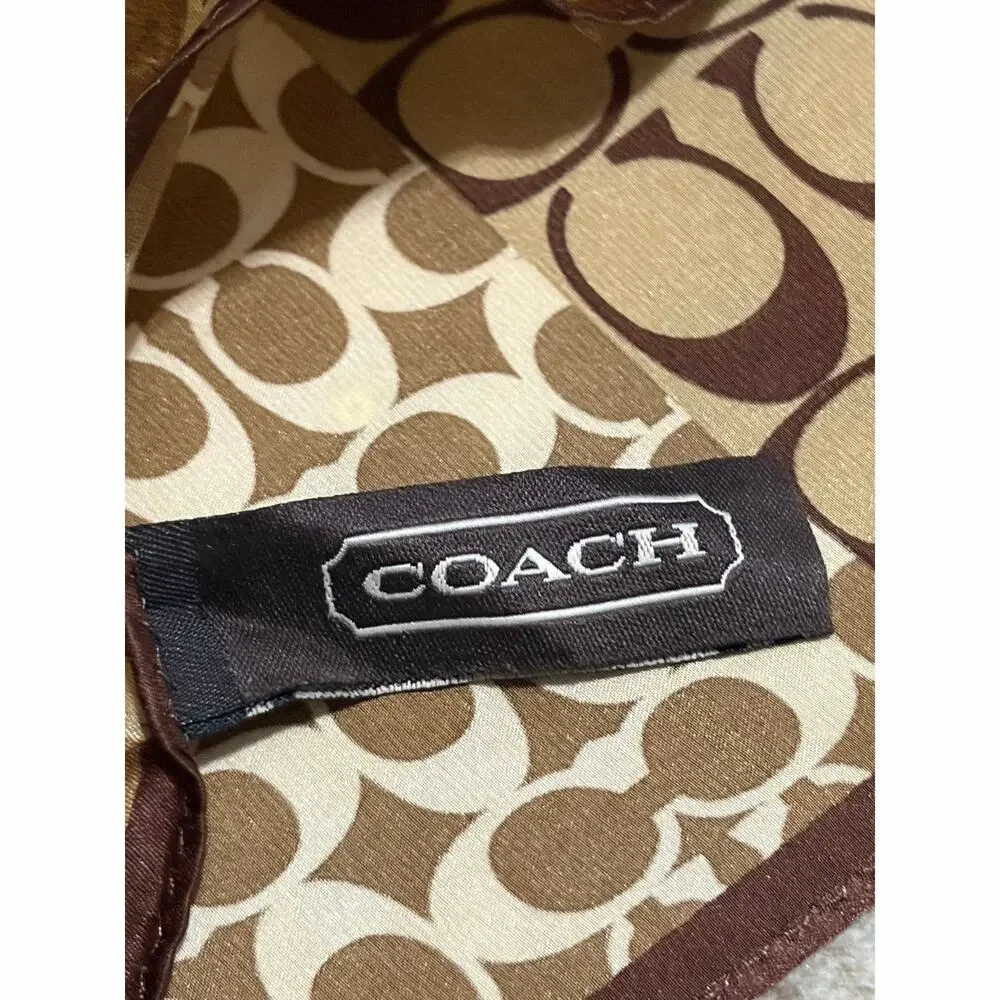 Coach Silk Scarf Signature C Brown Tan Patchwork Square 20x20